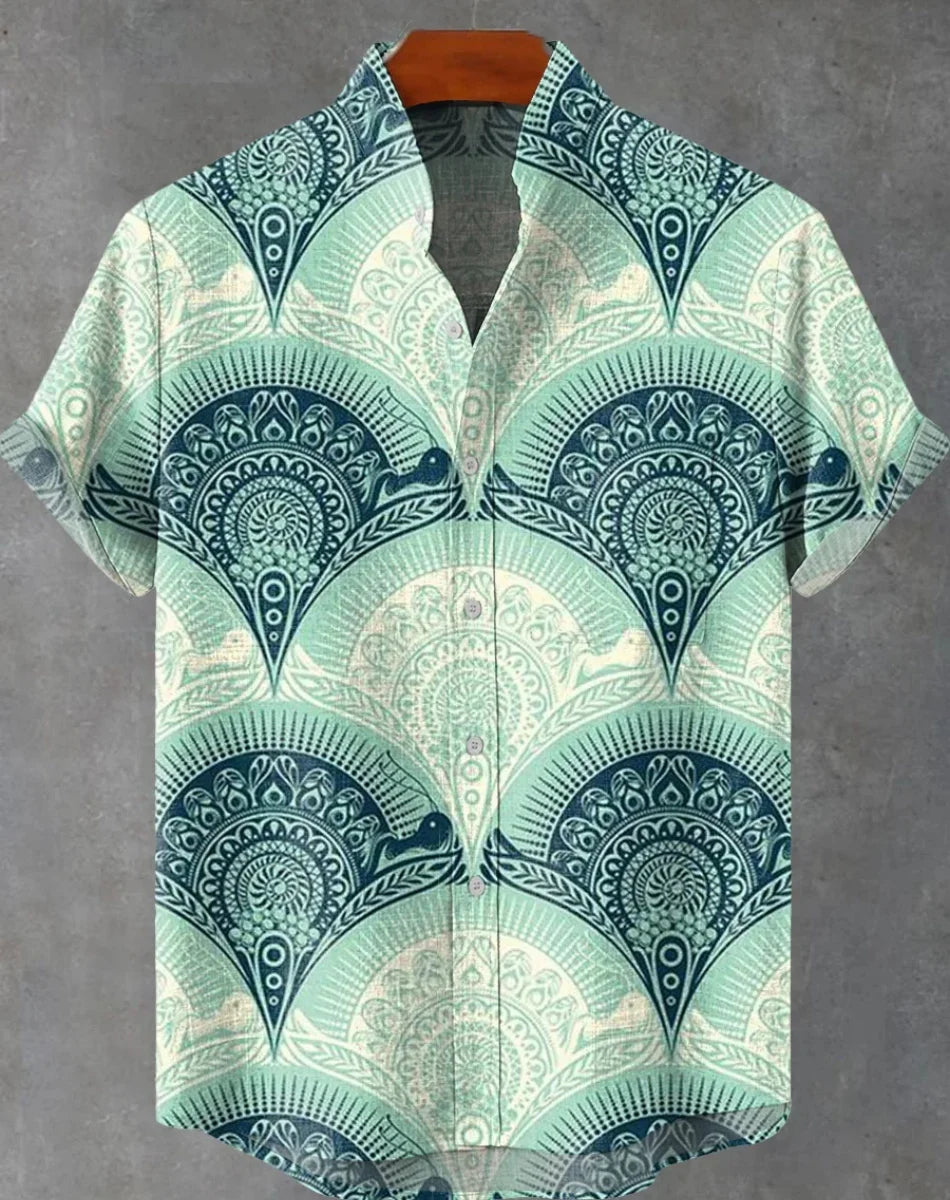 🌅 The Harajuku Sunset Heritage: Premium Unisex Ethnic Linen Shirt – High-Definition Sunset Graphic Print, Breathable Organic Cotton-Linen Blend, and Sophisticated Harajuku-Inspired Streetwear Button-Down SFQQQD1114