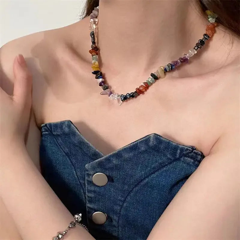 ✨ Turquoise Crystal Beaded Necklace – Perfect 11th Anniversary Gift for Wife – December Birthstone & Chakra Chip Choker A111217