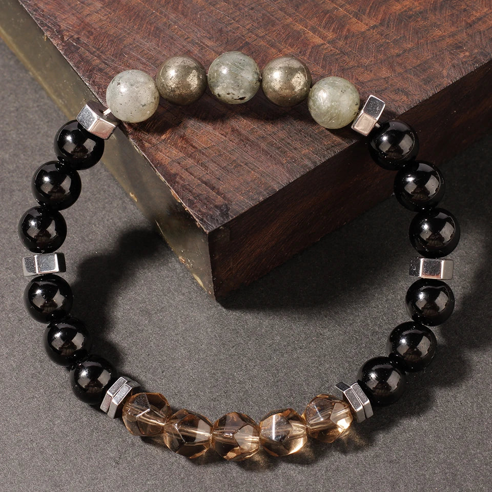 ✨ Gray Moonstone & Iron Ore Natural Stone Bead Bracelet – Unisex Healing and Protection Jewelry – Powerful Energy Bangle for Women & Men