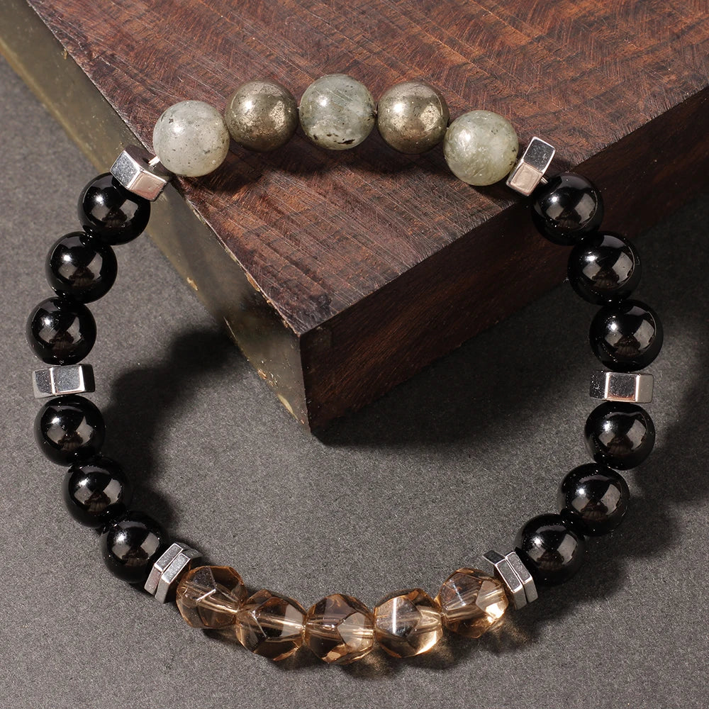 ✨ Gray Moonstone & Iron Ore Natural Stone Bead Bracelet – Unisex Healing and Protection Jewelry – Powerful Energy Bangle for Women & Men