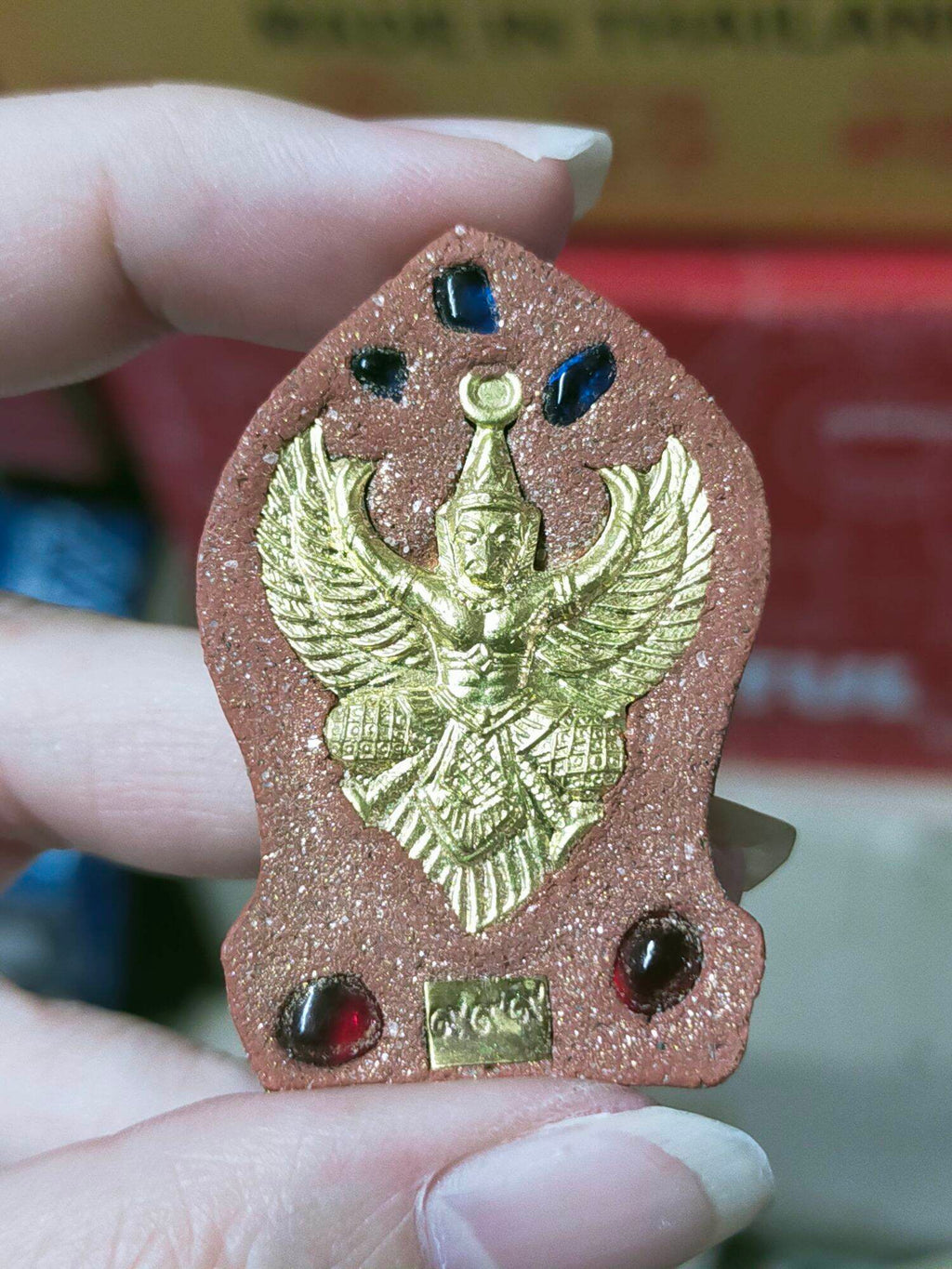 Authentic Khun Phon Ruam Amulet by Luang Pu Mahasila - Elite Naga Garuda Design with Stamped 999 and Sacred Gemstones
