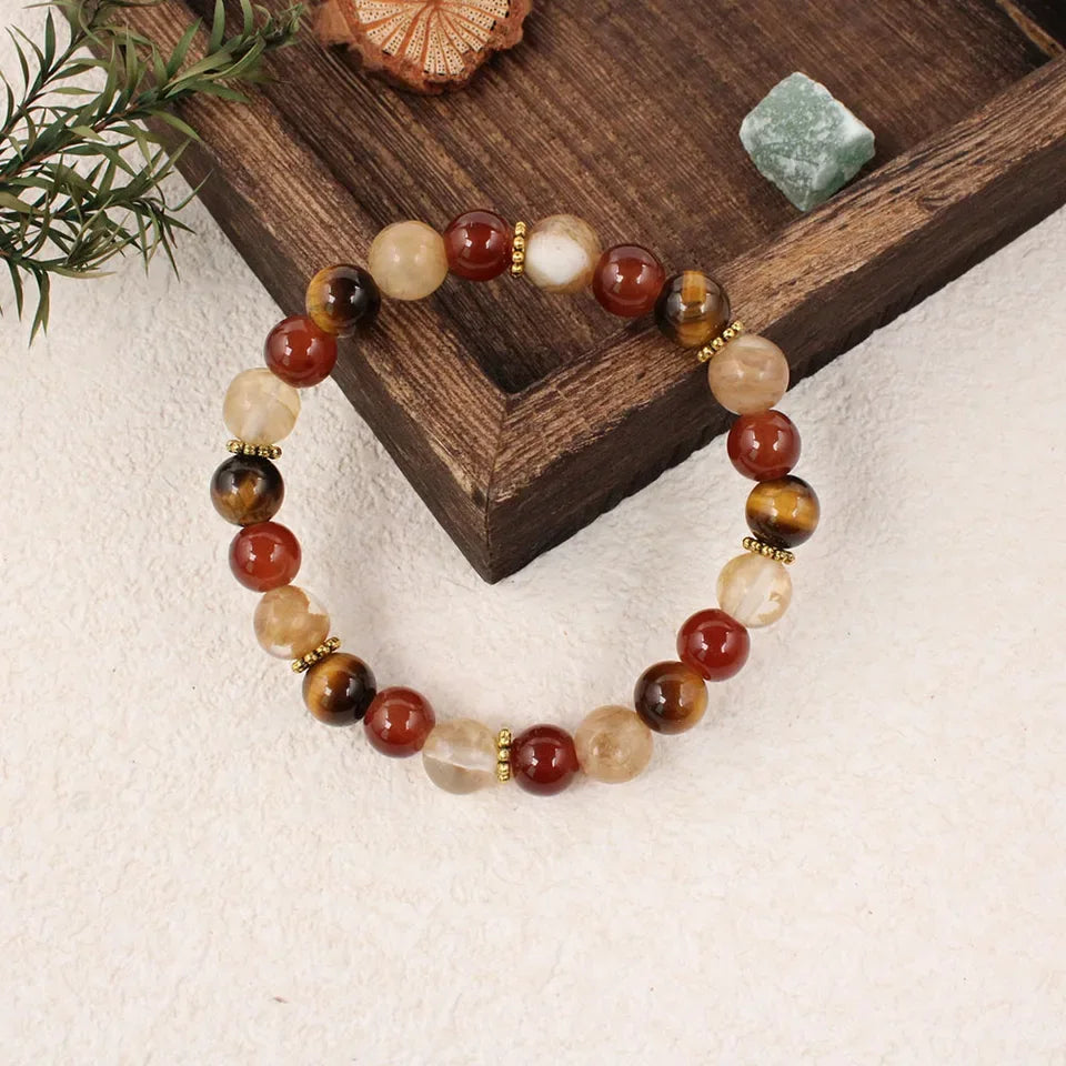 🎶 The "Symphony of Abundance" Bracelet: Citrine, Tiger Eye & Red Agate (November Birthstone & Creative Flow)