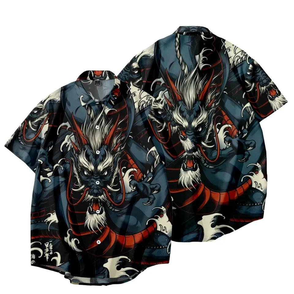 🐉 The Draconian Legacy: Premium Men’s Y2K Vintage Dragon Print Hawaiian Shirt – High-Definition Oriental Dragon Graphic, Ultra-Breathable Performance Fabric, and Sophisticated Urban Social Wear Short-Sleeve Button-Down (S-5XL)