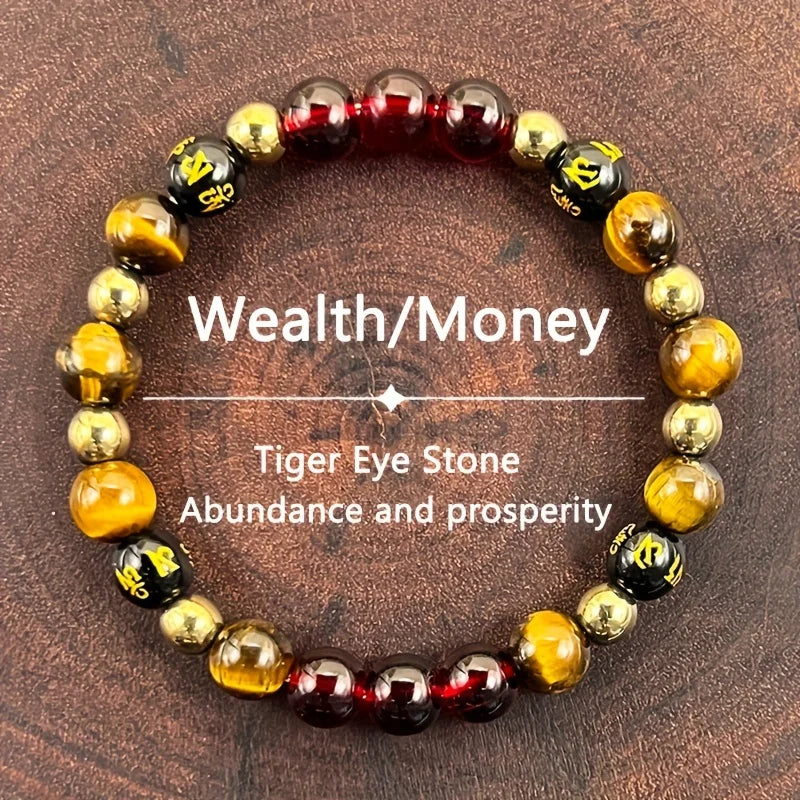 ✨ Retro Style Wealth Bracelet – 8mm Natural Stone Tiger Eye Beads – Perfect for Festival Parties and Daily Empowerment