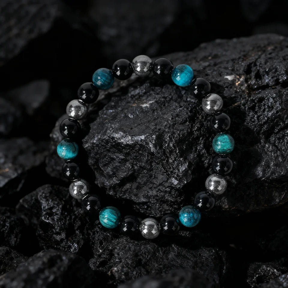 ✨ Classy Autumn & Winter Jewelry – Blue & Yellow Hematite Tiger’s Eye Bracelet – Unique Natural Stone Accessory for Family Banquets