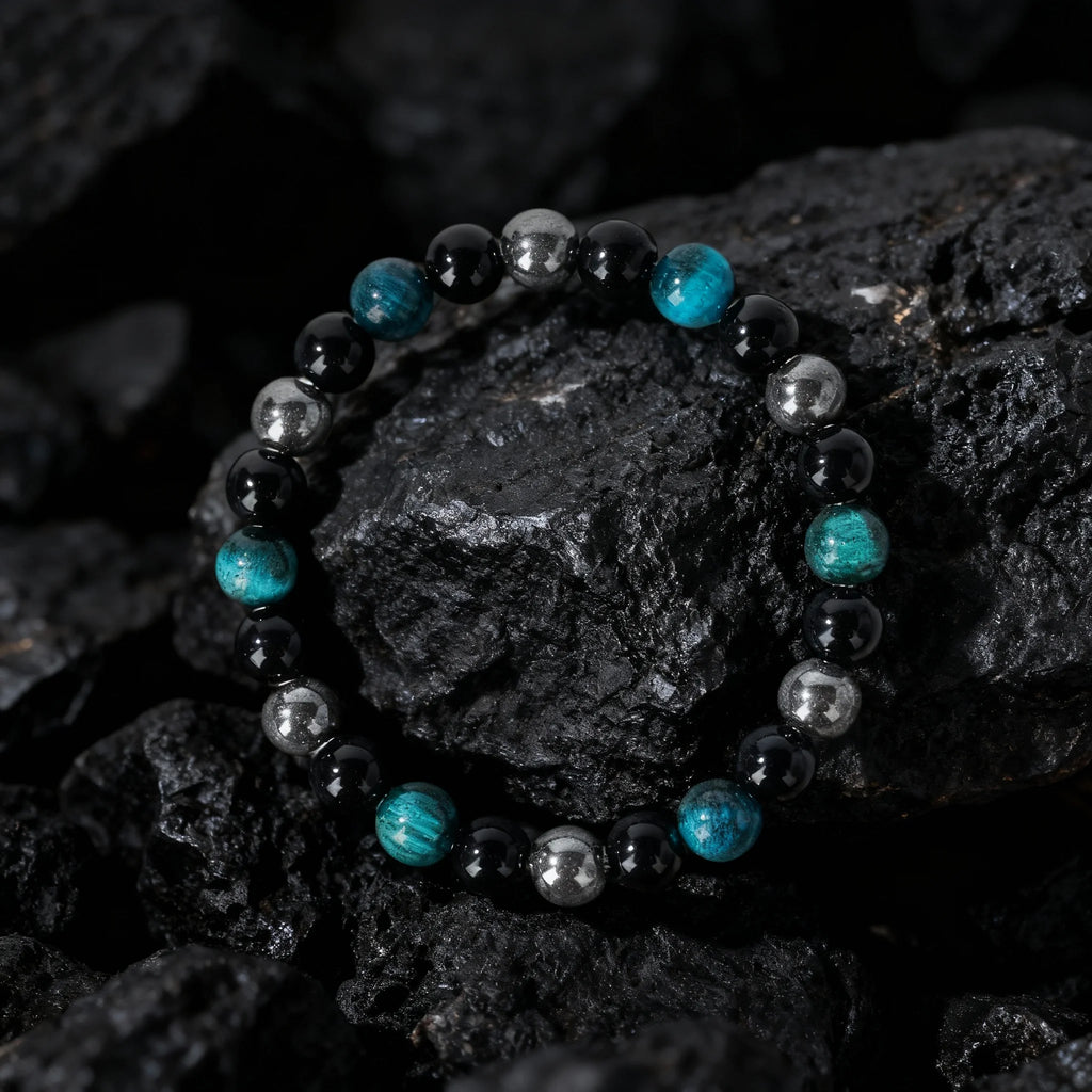 ✨ Classy Autumn & Winter Jewelry – Blue & Yellow Hematite Tiger’s Eye Bracelet – Unique Natural Stone Accessory for Family Banquets