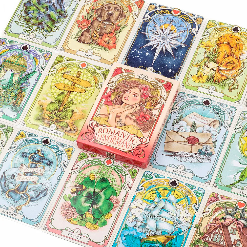 🌸 Romantic Lenormand Oracle Cards – 37 Cards | Art Nouveau Floral Motifs | English Edition | Party Board & Playing Game | Elegant and Intuitive Deck