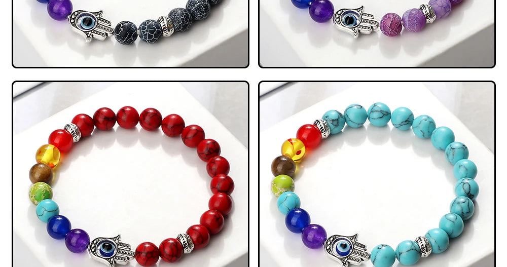 🧿 7 Chakra Protection Bracelet for Men: Natural Tiger Eye & Lava Stone with Evil Eye & Hamsa Hand – Anxiety Relief, Luck & Energy Healing Bangle