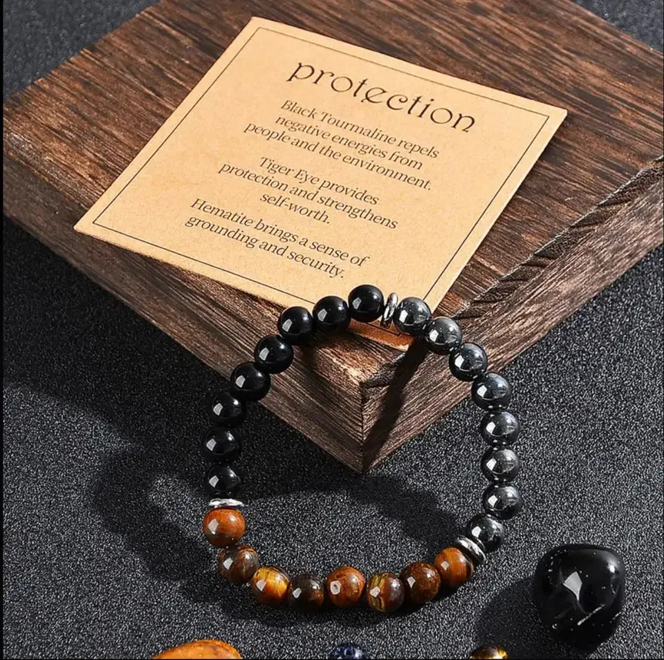 ✨ Classy Natural Stone Tiger's Eye & Obsidian Beaded Bracelet – Elegant Black Jewelry for Men – Perfect Brother Christmas Gift & Pulseras Mujer