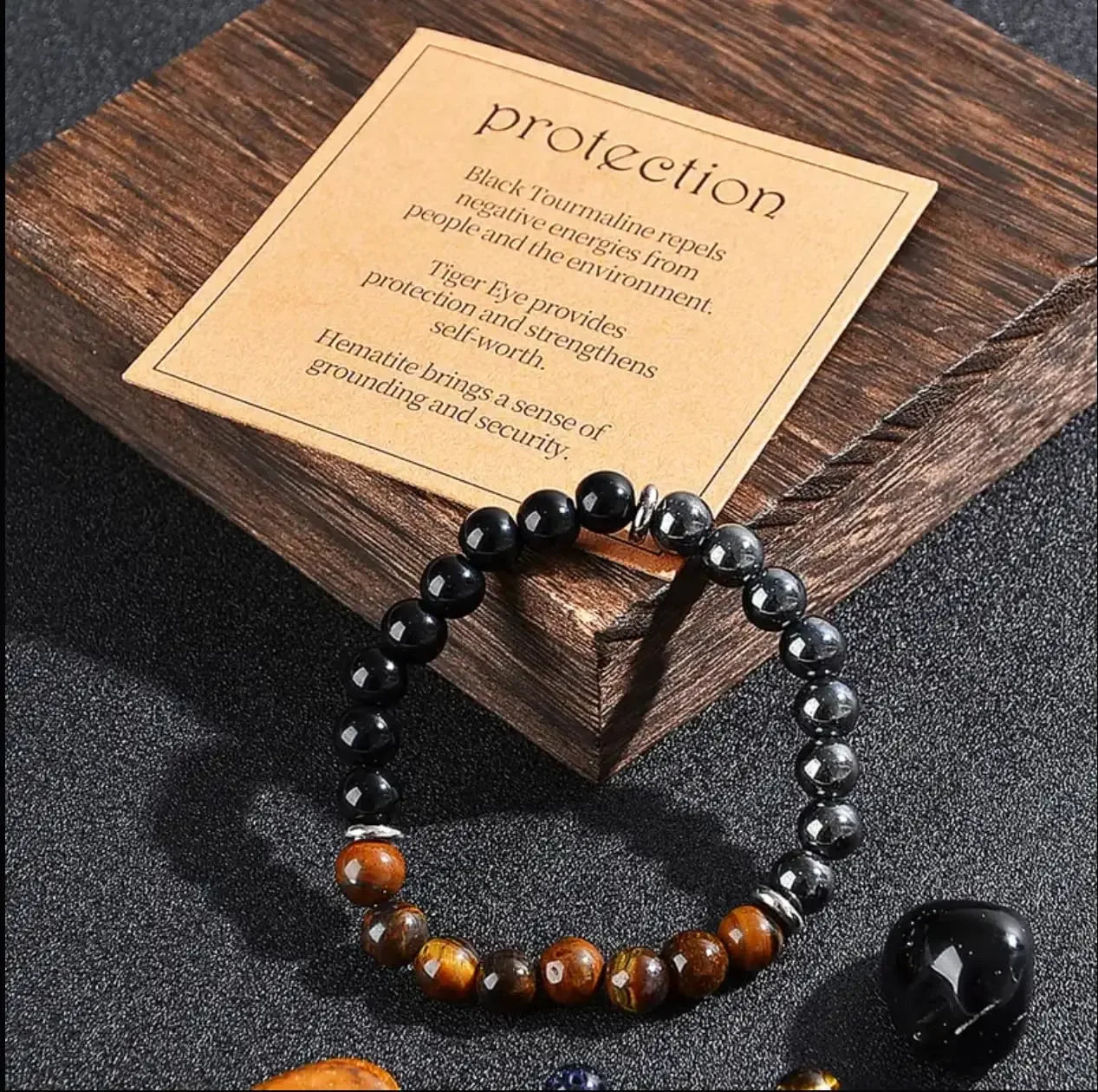 ✨ Classy Natural Stone Tiger's Eye & Obsidian Beaded Bracelet – Elegant Black Jewelry for Men – Perfect Brother Christmas Gift & Pulseras Mujer