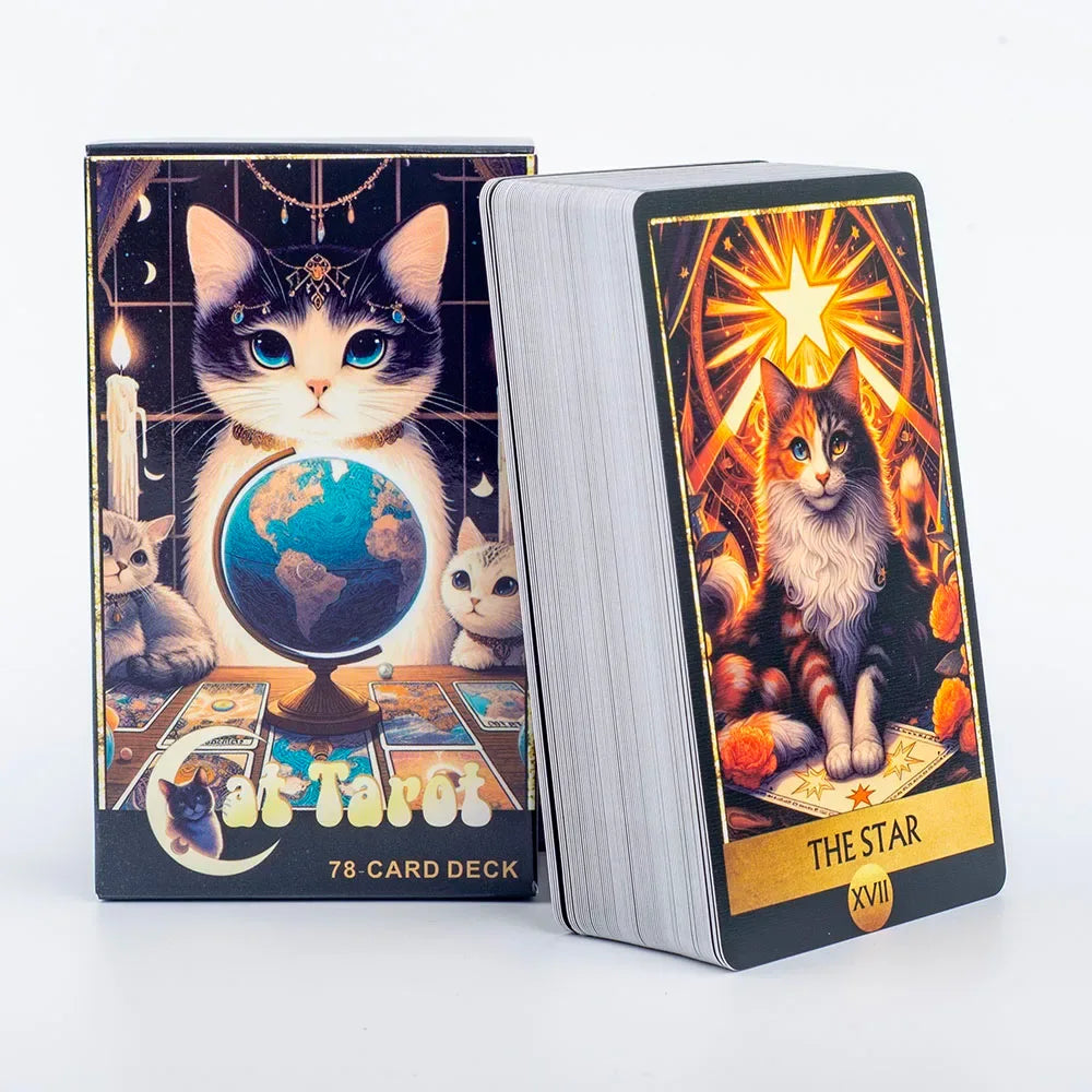 😺 Cat Tarot 78 Card Deck | English Version | Board Game & Christmas Gift | Divination Tools for Fun Fortune Telling | 10.3x6.1cm