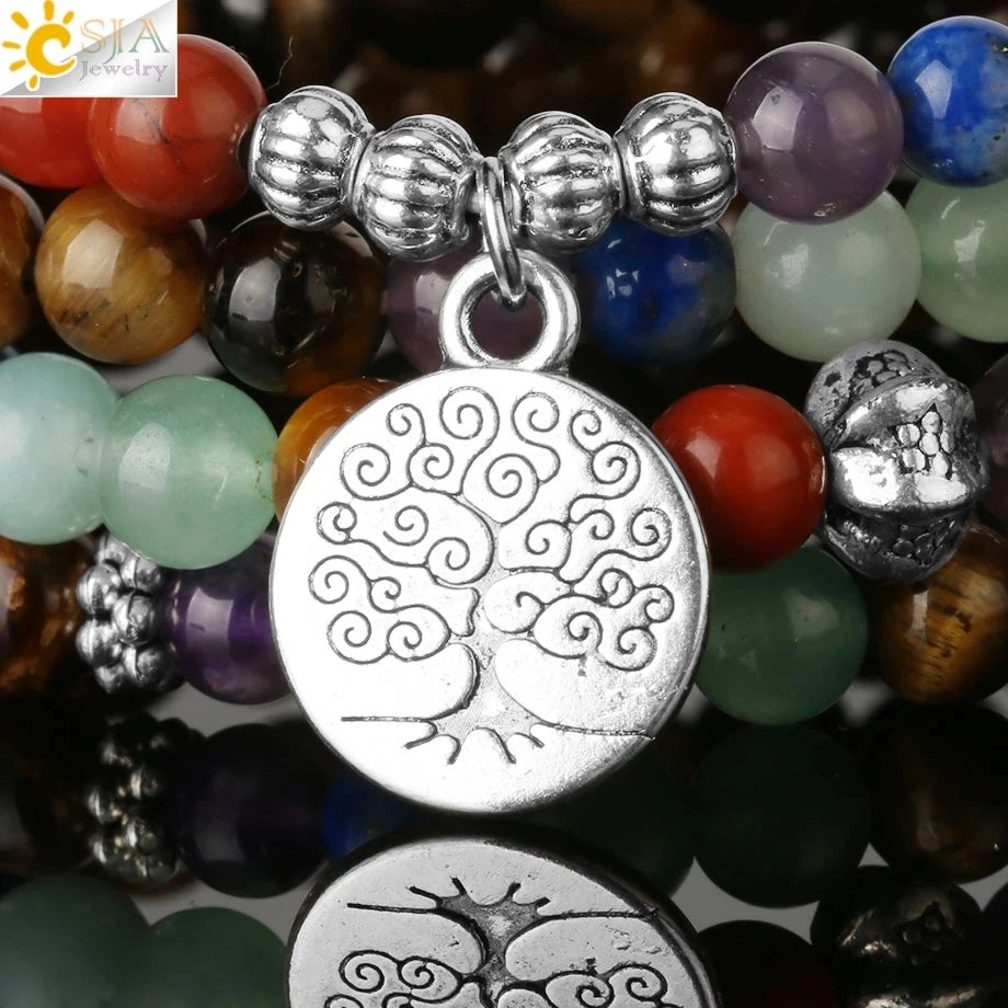 ✨ Tiger Eye 7 Chakras 108 Mala Bracelet – Natural Stone 6mm Beaded Tibetan Buddhist Yoga Jewelry