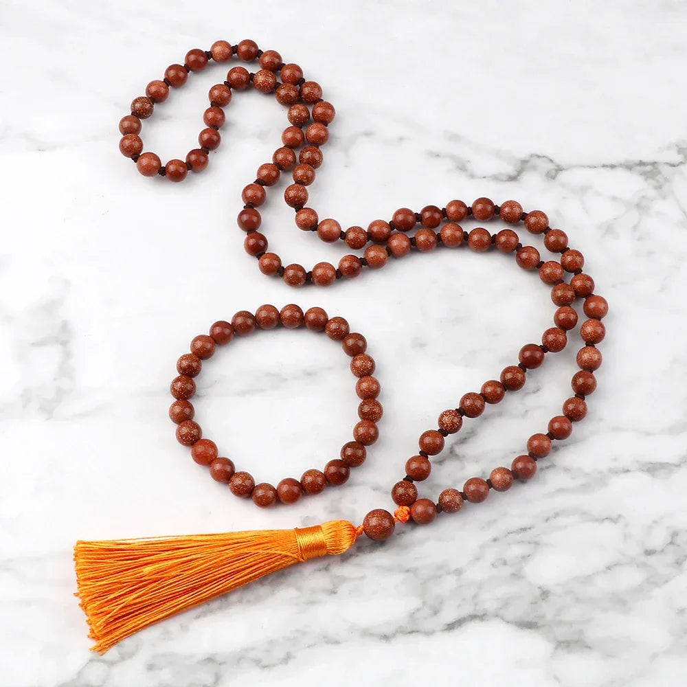 🐯 Natural Tiger Eye Stone Jewelry Set (Necklace & Bracelet): Healing Tassel Pendant & Sweater Chain – Confidence, Wealth & Protection Crystal for Women Gold Color