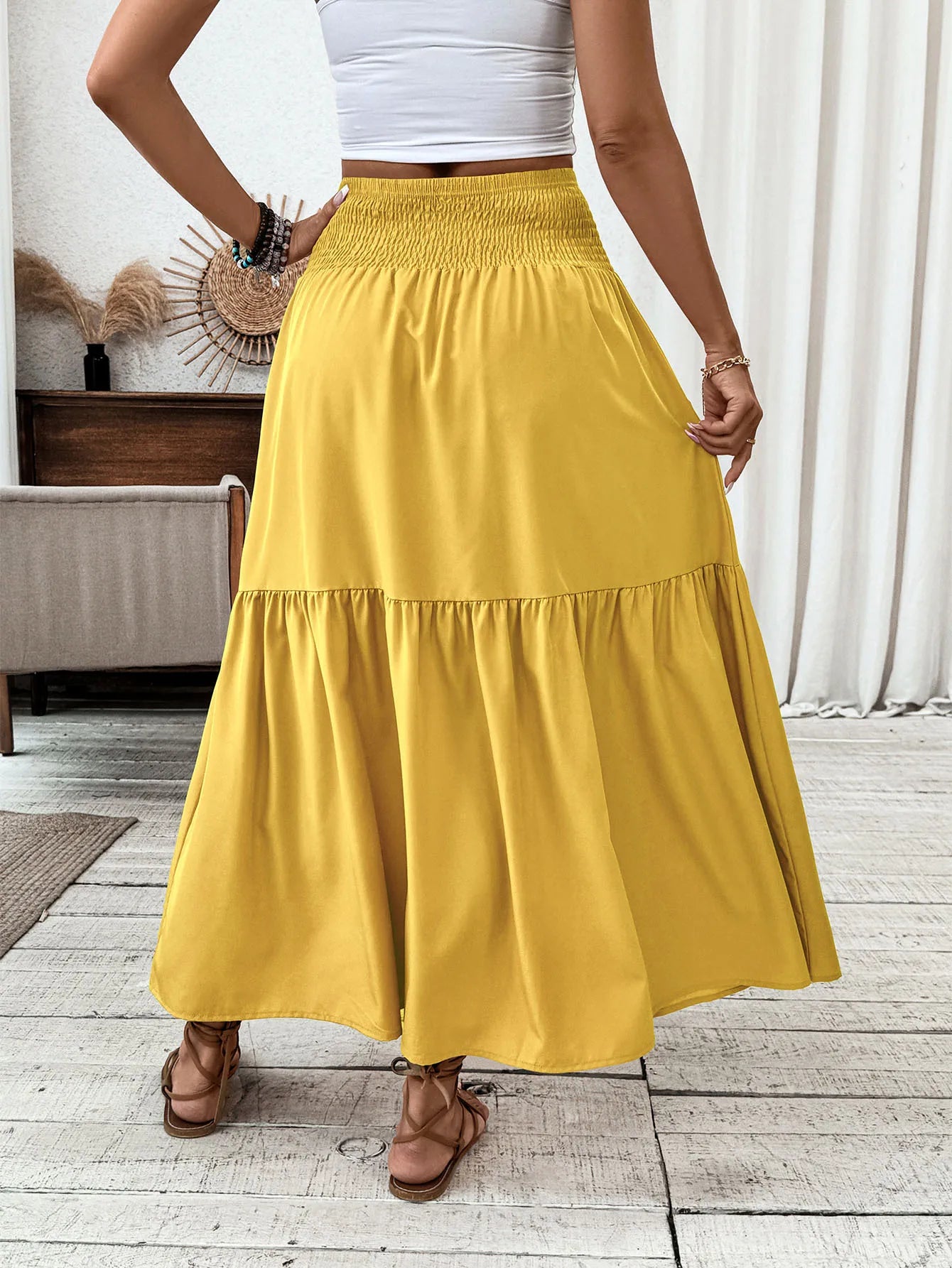 🌟 Women New Classic Printed Skirt Retro High Waist Long Skirt Casual Stylish Loose Beach Skirt Elegant Ladies Floral Pleated Skirt﻿