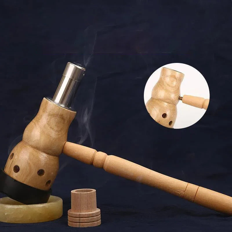 Jade Moxibustion Tool Handle Gourd Moxa Roll Burner – Natural Aspen Wood Warm Body Massage with Chinese Herbal Medicine for Meridian Penetration﻿