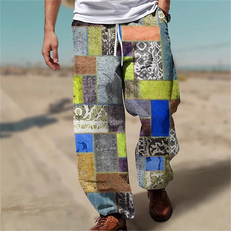 ✨ The Urban Retro-Future Straight-Leg Trousers: Premium Men's 3D Color-Block Printed Fashion Pants – Loose Fit Streetwear with High-Definition Vintage Graphics and Breathable Comfort