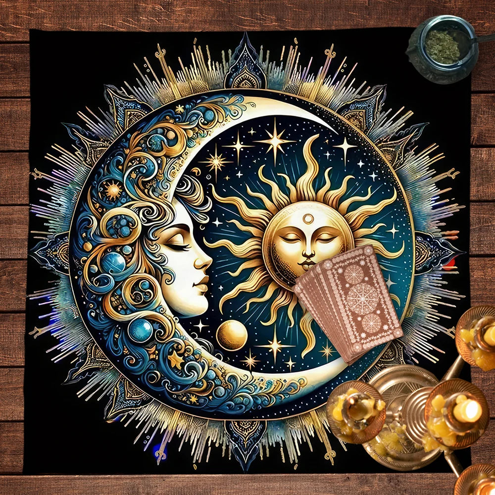 🃏Sun and Moon Tarot Tablecloth – Pagan Altar Cloth for Tarot Spreads, Divination Readings & Spiritual Oracle Card Mat