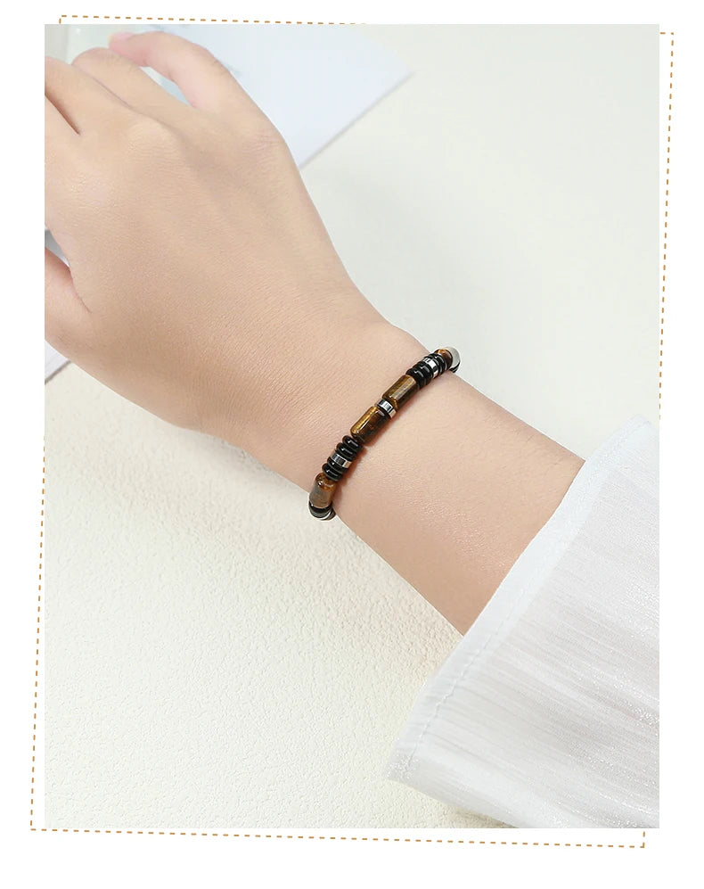 🐯 Natural Yellow Tiger Eye Tube Bracelet: Modern Cylinder Stone Bangle with Stainless Steel – Wealth, Confidence & Energy Jewelry for Men & Women