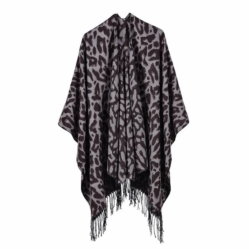 Winter Fashion Poncho Women Capes Scarf Imitation Cashmere Ladies Scarves Warm Shawls Wraps Woman Ponchos Bufanda Mujer Foulard One Size 5Leopard-coffee