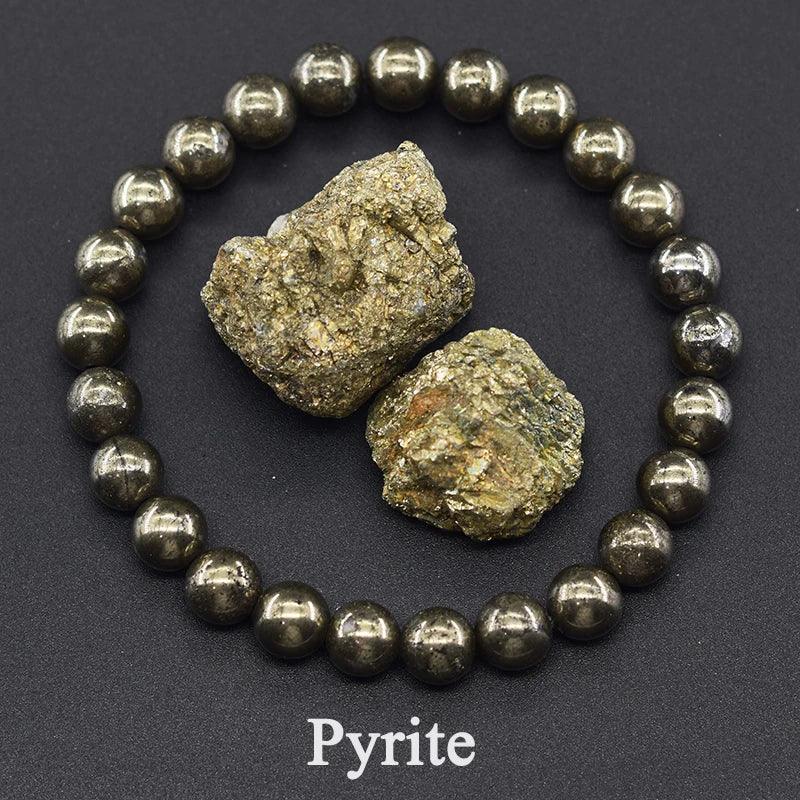 ✨ Natural Red Picasso Jasper Stone Beads Elastic Bracelet – Unisex Healing Crystal Jewelry with Round Red Pine Beads – Elegant Jade Bangle Gift 18 Pyrite