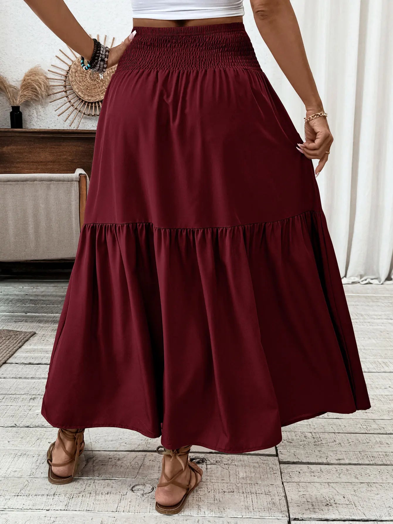 🌟 Women New Classic Printed Skirt Retro High Waist Long Skirt Casual Stylish Loose Beach Skirt Elegant Ladies Floral Pleated Skirt﻿