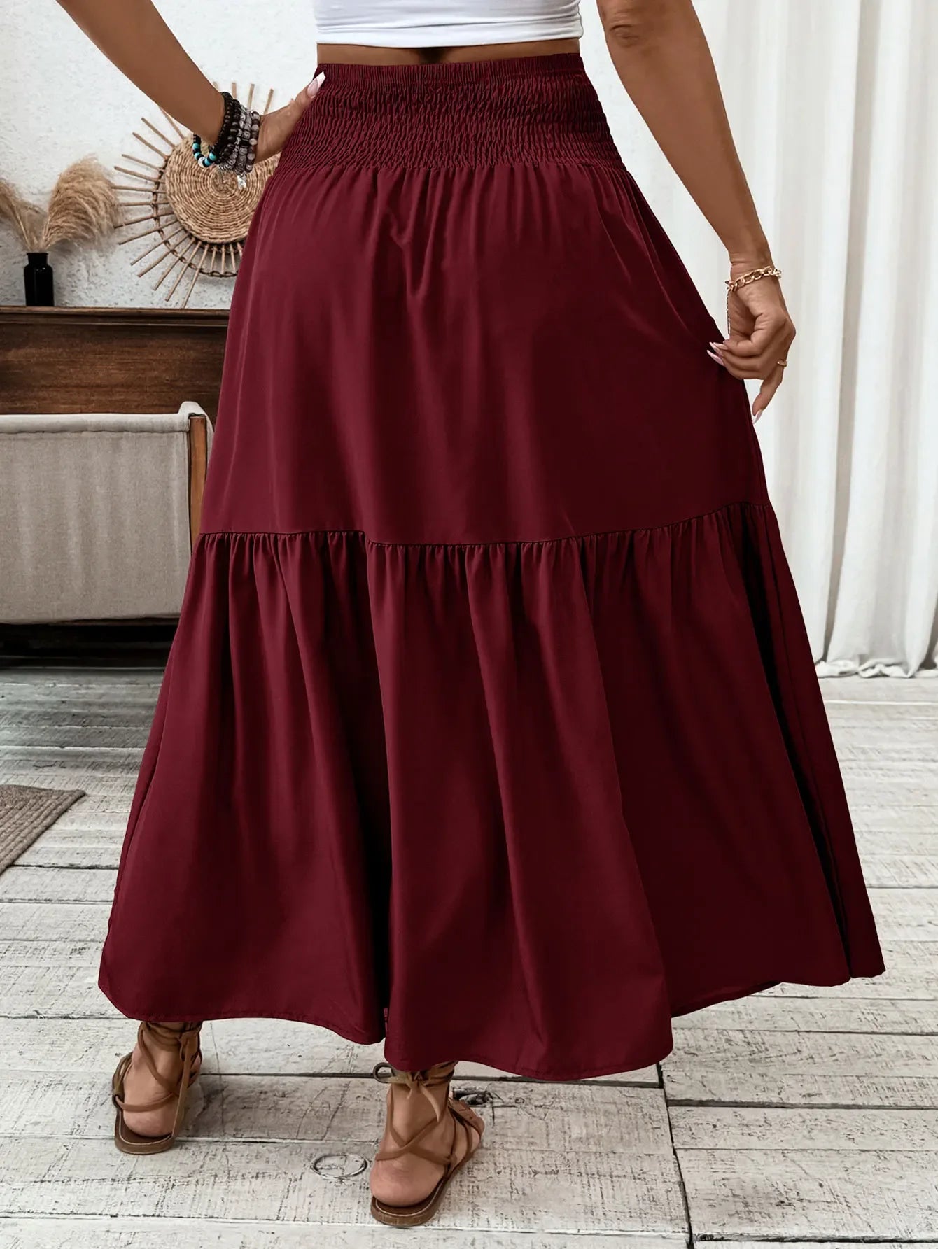 Women Floral Pleated Skirt – Retro High Waist Long Skirt for Stylish Casual Beach Wear