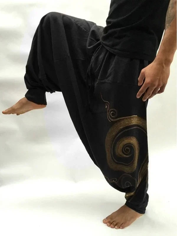 The Zenith Nomad Premium Men's Harem Yoga Pants - High-Definition Baggy Hippie Boho Style Aladdin Silhouette Trousers, Ultra-Breathable Mid-Waist Elastic Comfort Casual Urban-Gypsy Lounge Wear Apparel
