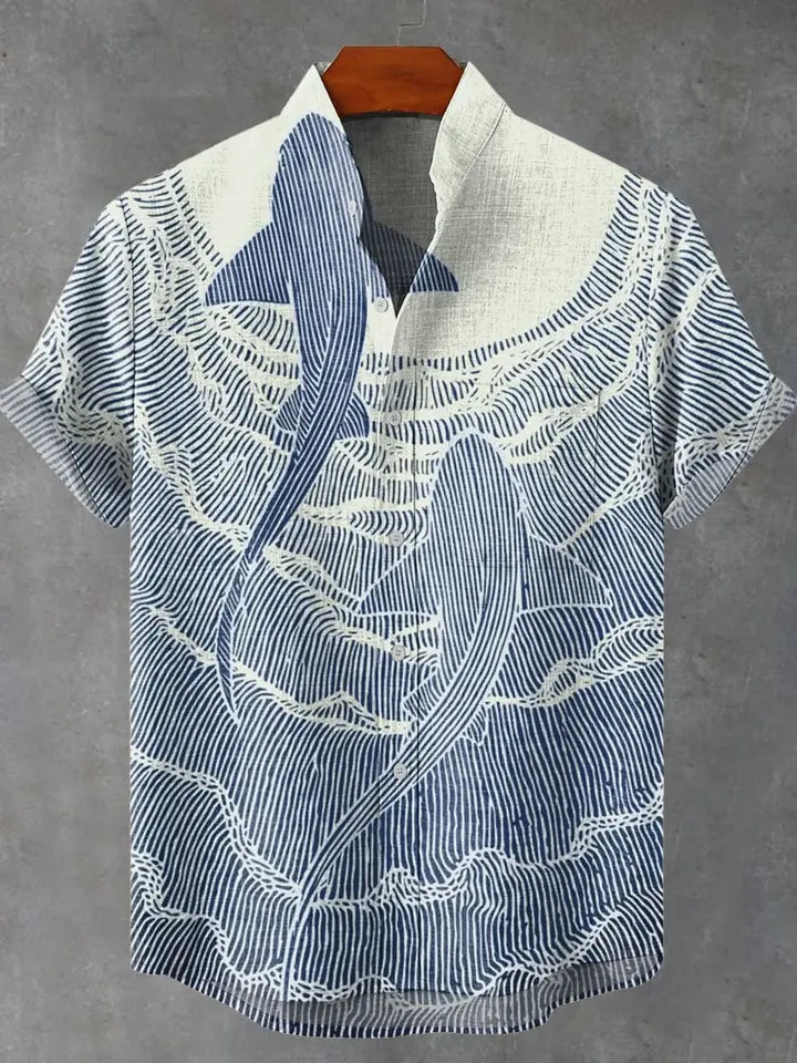 🌊The Vintage Angler’s Heritage: Premium Men’s Cotton-Linen Casual Shirt – Retro 3D Fish Pattern, Breathable Short-Sleeve Utility Top (Camisas De Hombre), and Sophisticated Coastal Silhouette