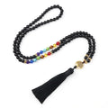 💜 Natural Purple Agate 108 Mala Necklace: Hand-Knotted Reiki Healing Stone – 7 Chakra Meditation Japamala & Boho Tassel Jewelry for Women Shiny Black