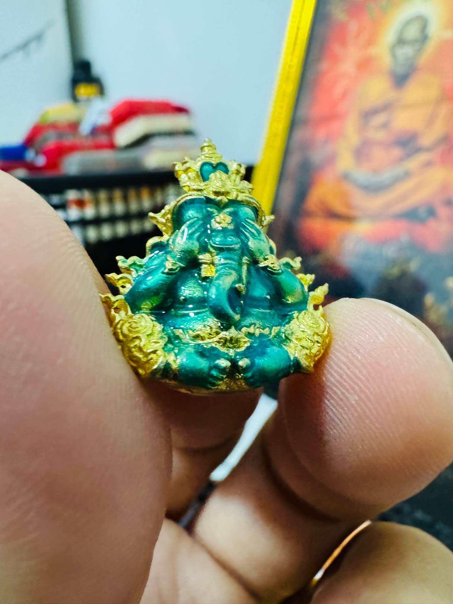 Authentic Phra Phikanet Statue - Green Enamel & Divine Gold Coating - Triple Empowerment by Luang Pu Phat Punyakamo at Wat Huay Duan