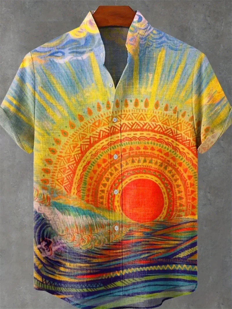 🌅 The Solar Horizon 3D Masterpiece: Premium Men's Casual Short-Sleeve Shirt – High-Definition Sunset Digital Print, Breathable Silk-Touch Fabric, and Sophisticated Modern-Fit Silhouette