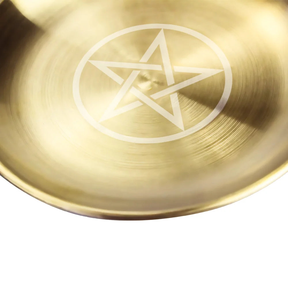 Pagan Pentagram Altar Plate – Metal Ritual Tray for Crystals, Jewelry, Candle and Incense Holder, Witchcraft Supply Essential