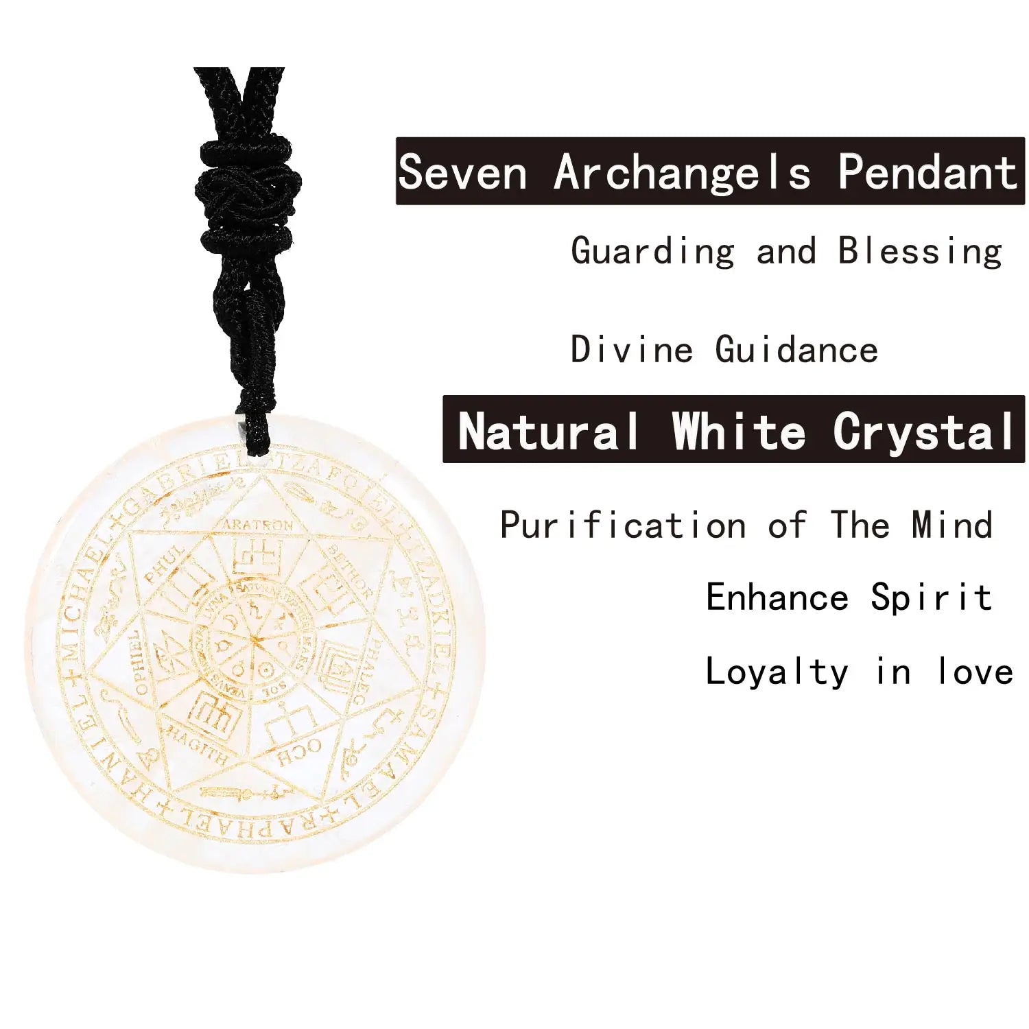 ✨ Natural Crystal Quartz Seven Archangels Amulet Necklace – Seal of Solomon Talisman | Men’s Spiritual Protection Jewelry with Archangel Michael White Crystal