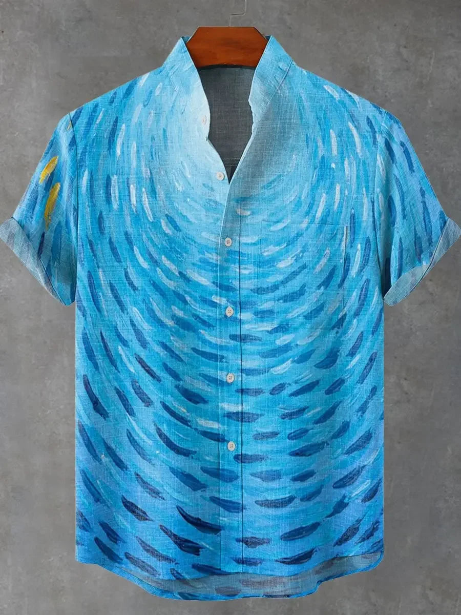 🌅 The Solar Horizon 3D Masterpiece: Premium Men's Casual Short-Sleeve Shirt – High-Definition Sunset Digital Print, Breathable Silk-Touch Fabric, and Sophisticated Modern-Fit Silhouette HZ796