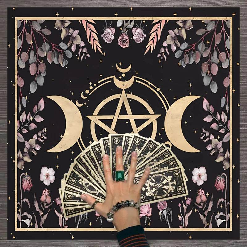 Moon Phase Tarot Card Tablecloth - Gold for Spiritual Readings and Rituals