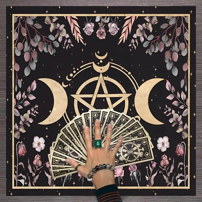 Moon Phase Tarot Card Tablecloth - Gold for Spiritual Readings and Rituals