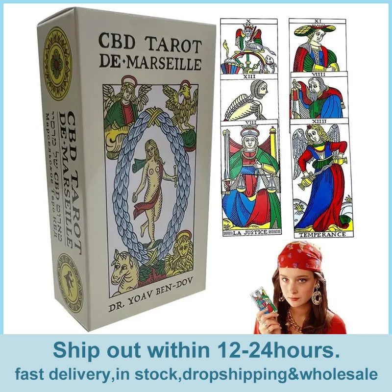 🃏 Marseille Tarot Deck – Full English Version, 78 Cards with Gilded Edges, Magic Tarot Board Game, Universal Mini Rider Tarot