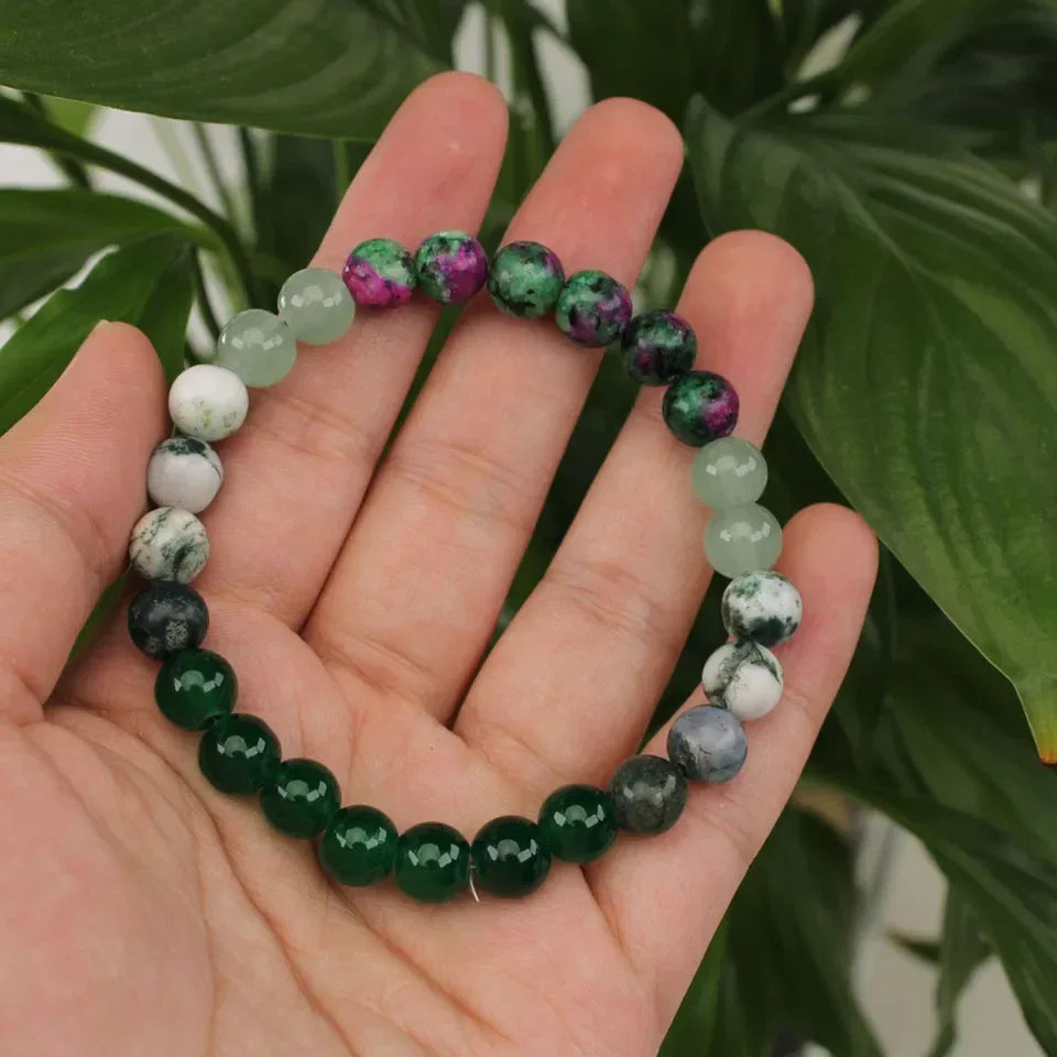 ✨ Natural Agate Stone Bracelet – Unisex Round Green Bead Bracelet – Elegant Daily Decoration & Perfect Christmas Jewelry Gift