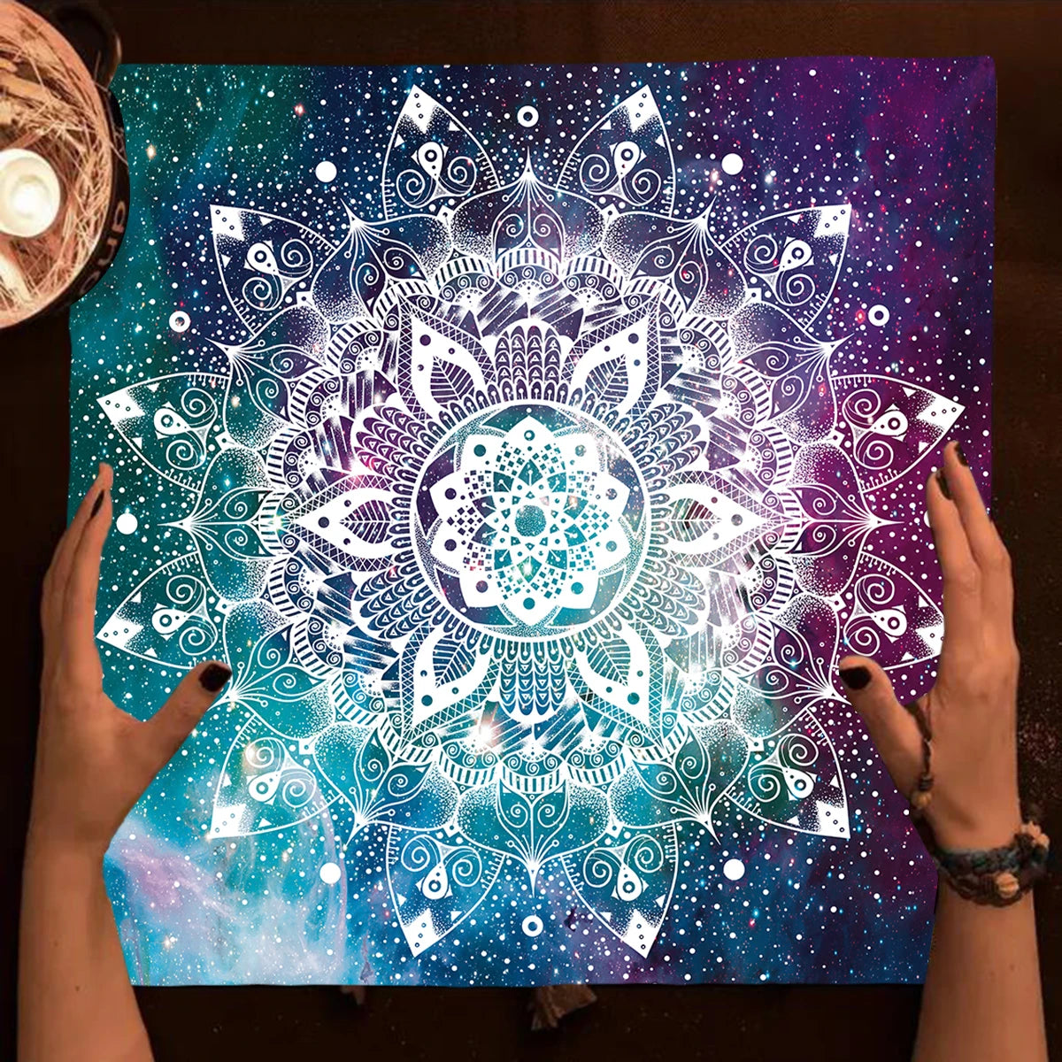 🃏 Colorful Flower of Life Tarot Tablecloth – Mandala Celestial Energy Altar Cloth for Astral Divination, Tarot Mat & Mystical Home Decor TLB (525)