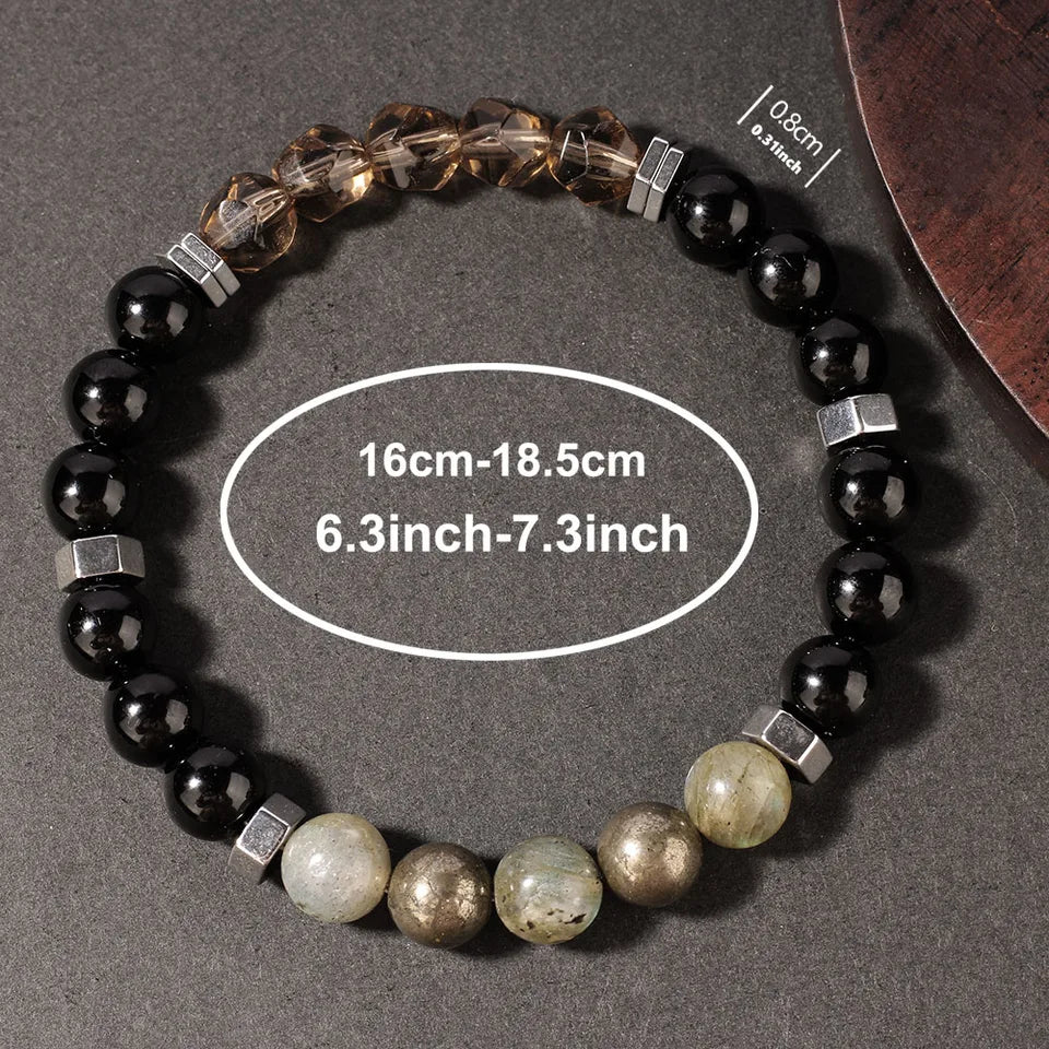 ✨ Gray Moonstone & Iron Ore Natural Stone Bead Bracelet – Unisex Healing and Protection Jewelry – Powerful Energy Bangle for Women & Men