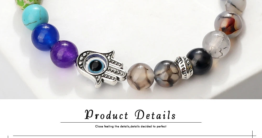 🧿 7 Chakra Protection Bracelet for Men: Natural Tiger Eye & Lava Stone with Evil Eye & Hamsa Hand – Anxiety Relief, Luck & Energy Healing Bangle