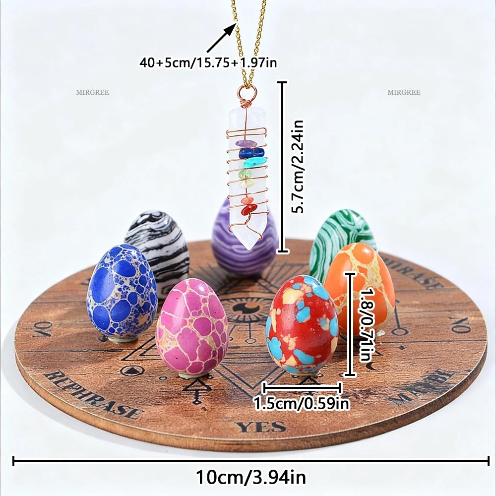 🔮 9pcs Crystal Pendulum Divination Set – Includes Decision Board & Gemstone Egg | Guidance Tool & Witchcraft Supplies | Free Shipping style b