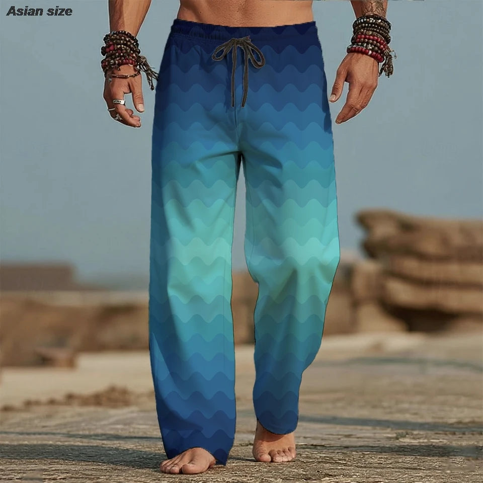 📐 The Geometric Kinetic: Premium Men’s 3D Printed Summer Trousers – High-Definition Optical Geometric Graphic, Breathable Ultra-Light Performance Fabric, and Sophisticated Mid-Waist Elastic Relaxed Fit Holiday Pants