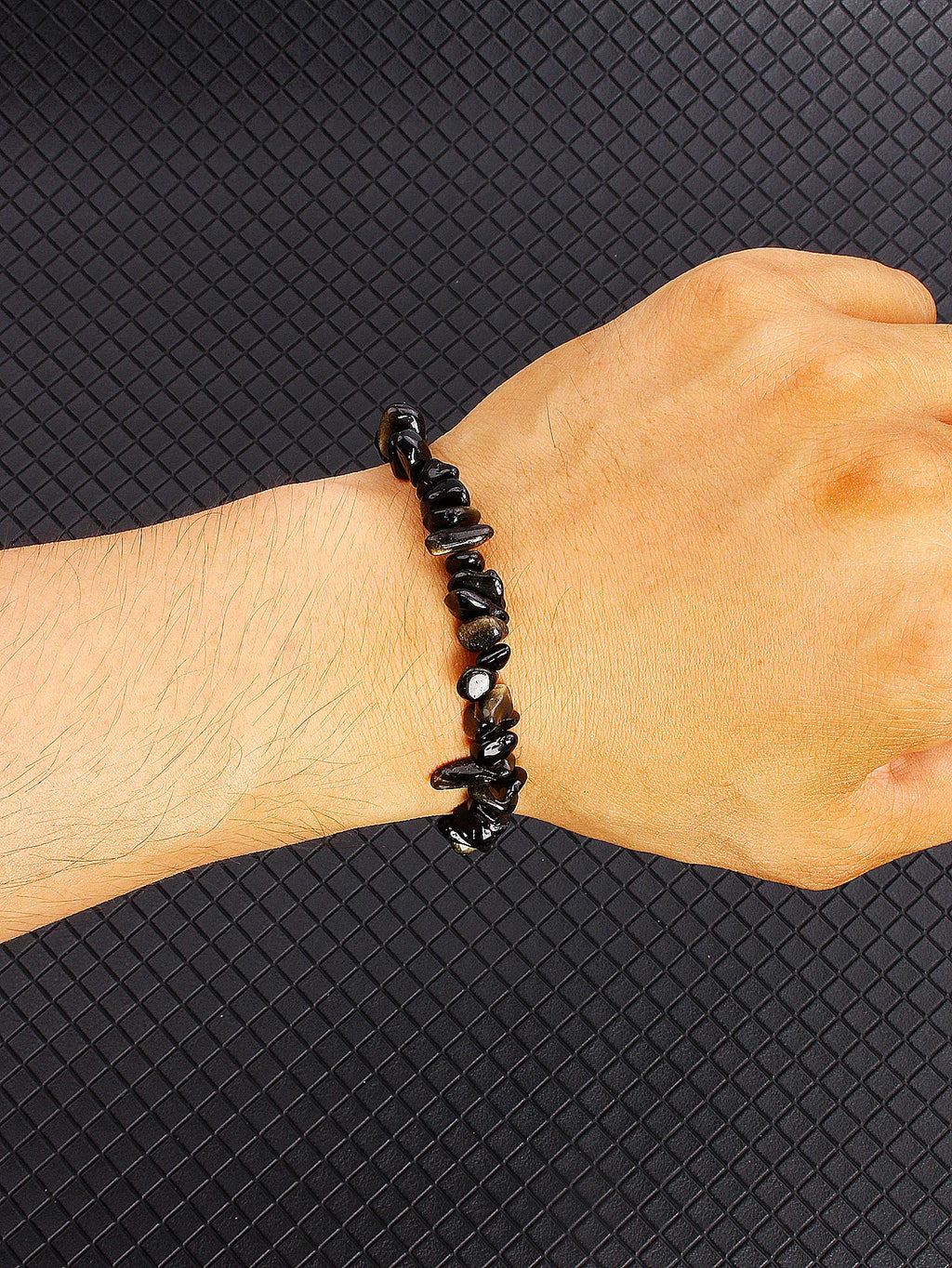 ✨ Natural Gold Color Obsidian Crushed Stone Beads Bracelet – Protection & Deep Grounding Energy Jewelry