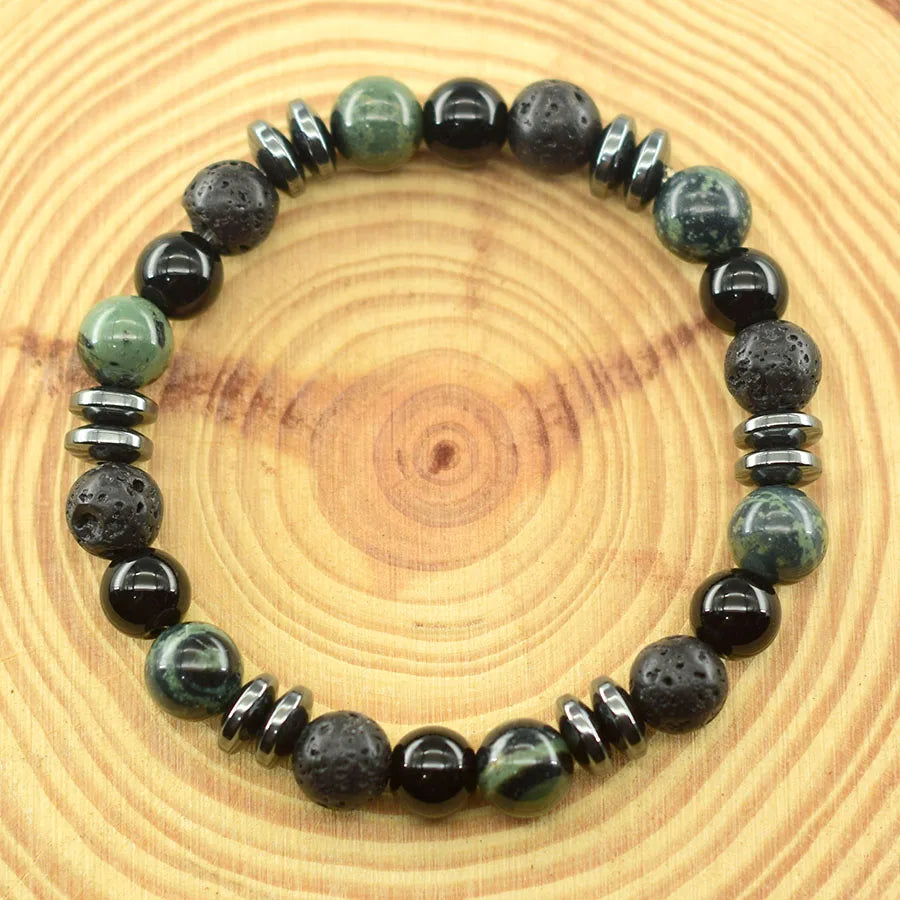 ✨ Natural Sparrow Stone and Black Volcanic Onyx Beads Bracelet – Classic Unisex Jewelry for Capillary Function and Immunity Enhancement