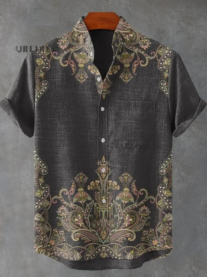 ⛩️ The Zen-Art Heritage Edition: Premium Men’s Japanese Retro Linen Shirt – High-Definition Artistic Graphic Print, Breathable Organic Cotton-Linen Blend, and Sophisticated Luxury Button-Down