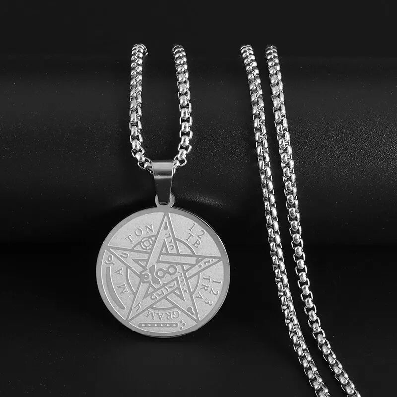 ✨ Stainless Steel 7 Archangel Seal Necklace – Solomon Kabbalah Seal Pendant | Men’s Supernatural Protection Amulet & Magical Jewelry A13631-Silver