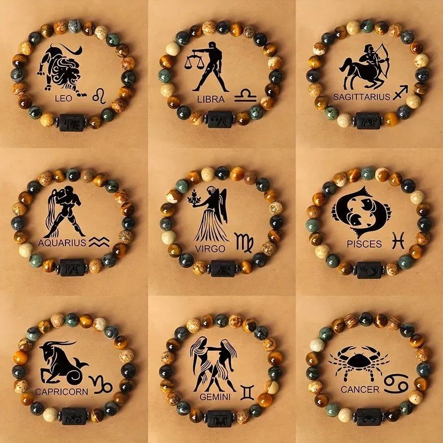 🐅 The "Cosmic Warrior" Zodiac Bracelet: Golden Tiger Eye Constellation Talisman (Men & Women)