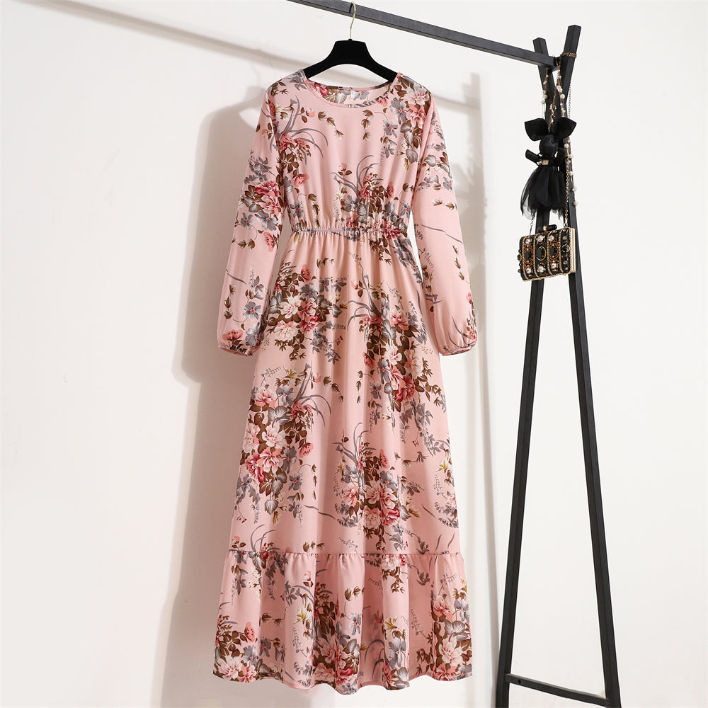 👗 Women’s Bohemian Maxi Dress – Spring Autumn Casual Chiffon Dress with Full Sleeves, High Waist, and Floral Print