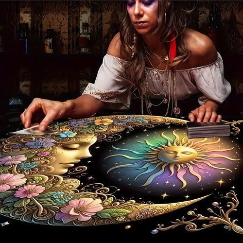 1pc Tablecover Elegant Sun and Moon Mandala Talobu Altar Cloth Starry Sky Table Cloth Witchcraft Astrology Black Oracle Mat Taro